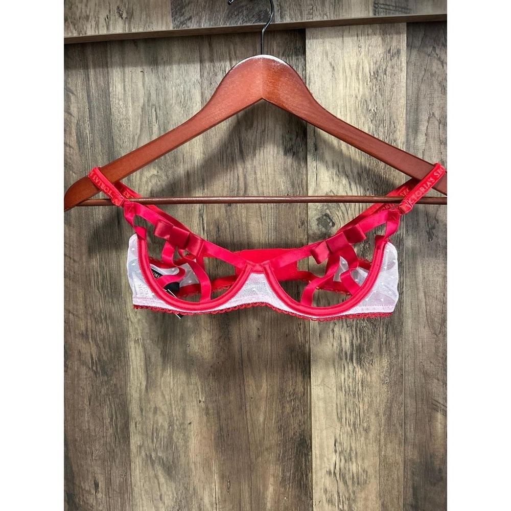 Victoria's Secret Very Sexy Unlined Balconet Bra S Red and White New With Tags